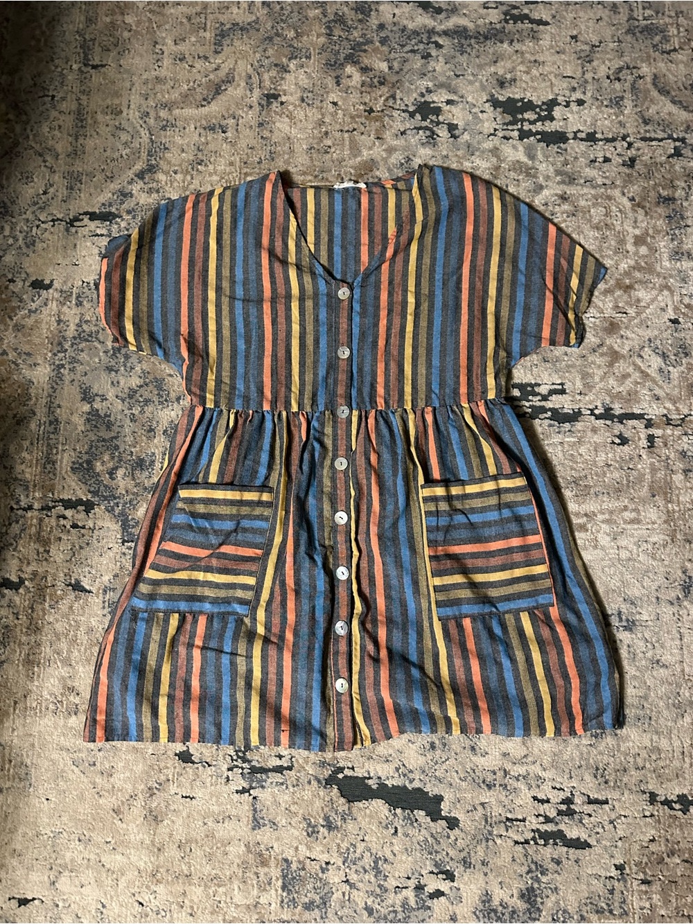 Multicolor Striped Button-Front Babydoll Dress